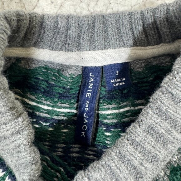 Janie and Jack Boys Fair Isle Pullover Sweater Size 3 Gray Crewneck Preppy Cozy - Picture 4 of 5